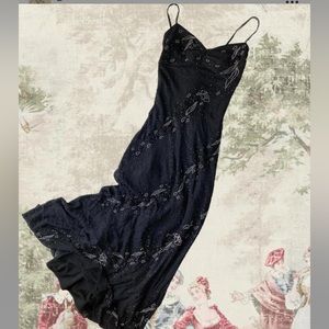 Vtg 90s full length cachè beaded 100% silk gown